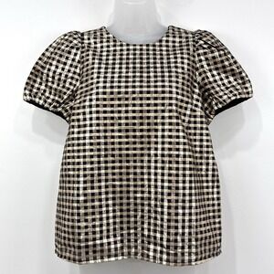 J Crew Top Women's S Metallic NWT Gingham Party Dark Feminine Glam Cottagecore‎